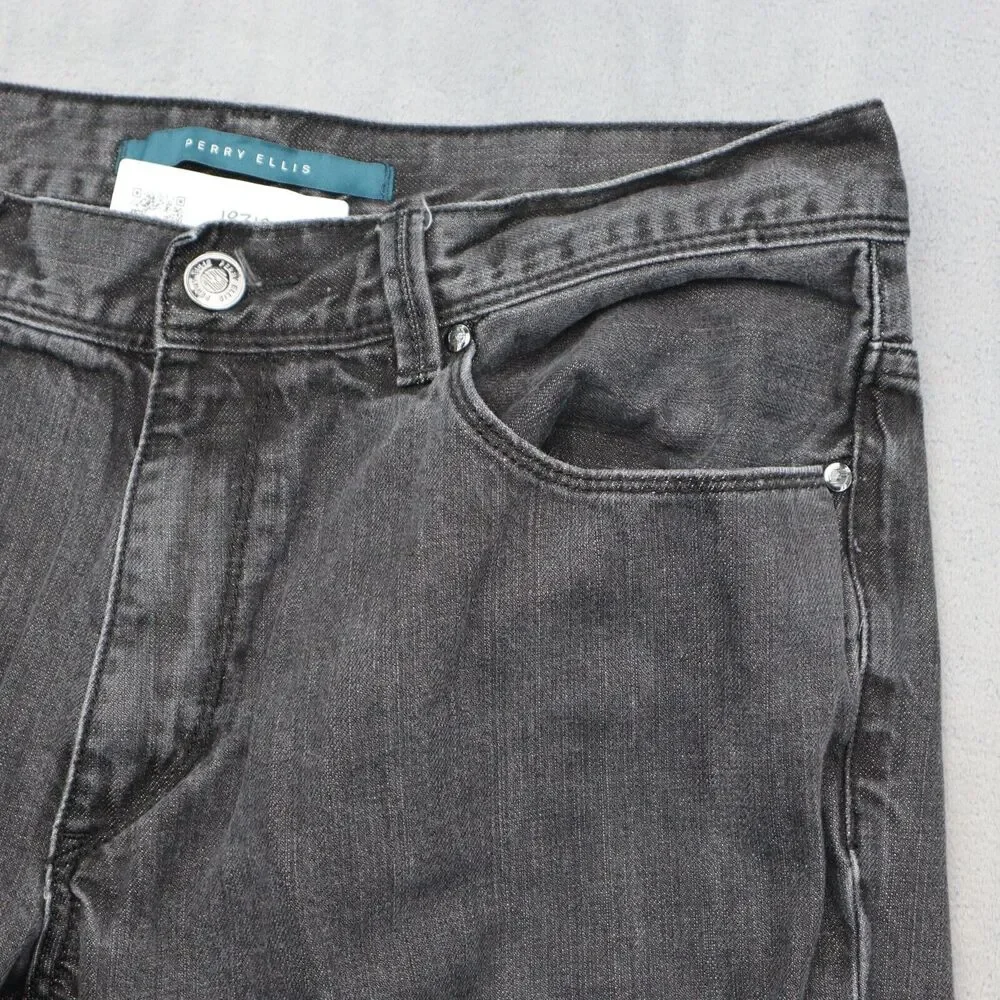 Perry Ellis Jeans Mens 34 Black Straight Mid Rise Cotton Pocket Zip Denim Pants